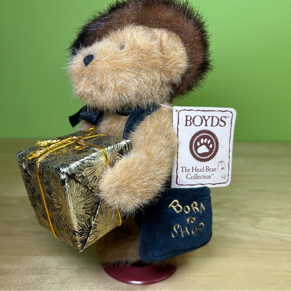 Boyds Bears tan and brown plush bear with gold gift